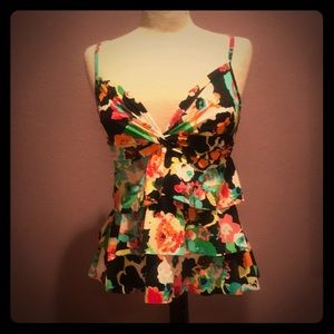 Medium 24th & Ocean Tiered Tankini Swimsuit top